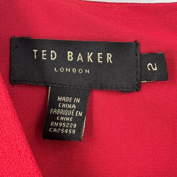 Ted Baker dress red Chrisey fixed wrap midi size 2 (US 6) - Picture 5 of 6